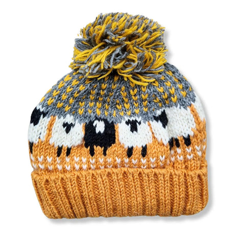 Sheep Bobble Hat Ochre