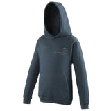 Image shows french navy Three peaks kids hoodie with Three Peaks logo on left chest